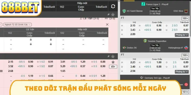 Theo dõi trận đấu phát sóng mỗi ngày